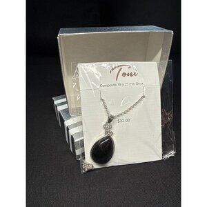 Toni Silver Chain Necklace With 18x25mm Onyx Tear Drop Pendant In Gift Box